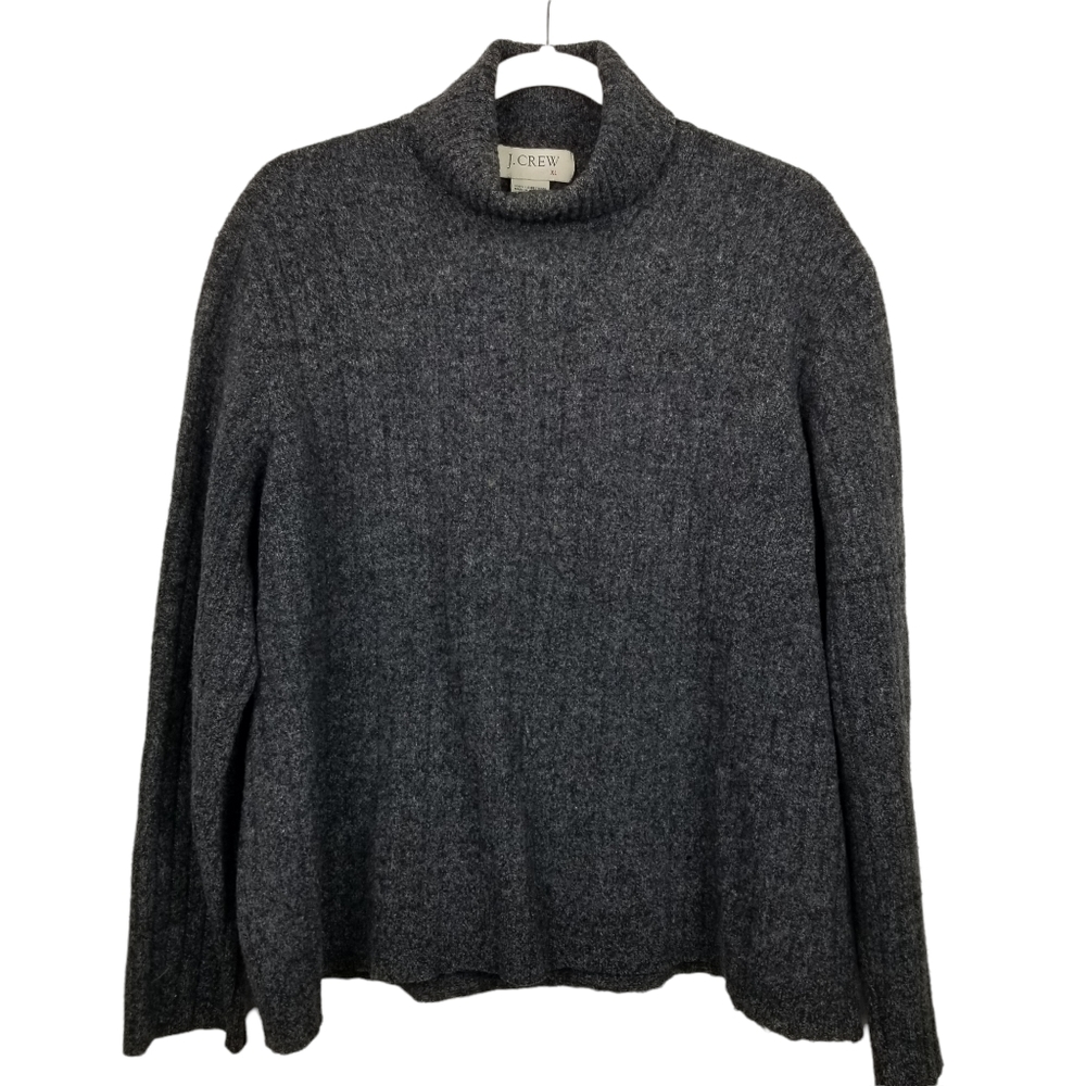 J. Crew Heathered Charcoal Gray Ribbed Lambswool Turtleneck Sweater Size XL